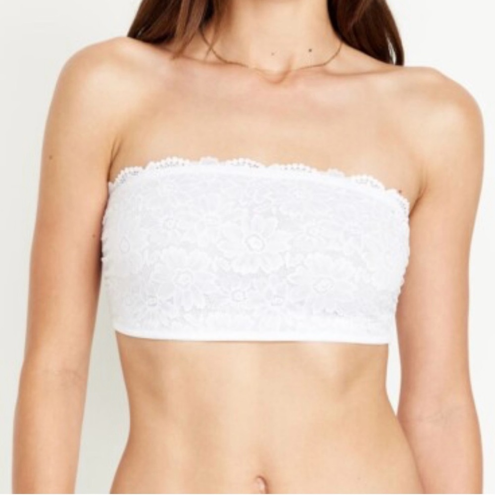 NWT Old Navy white, floral lace, bandeau. Never opened, original packaging. S,M